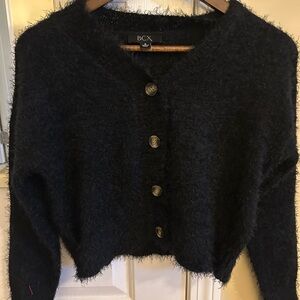 BCX Women's Black Fuzzy Cardigan Size Small